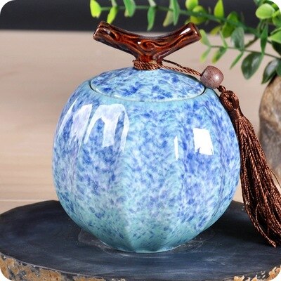 High grade ceramics furnace transmutation Porcelain Pumpkin Style tea jar ceramic tea barrel sealed tank storage tank tea caddy