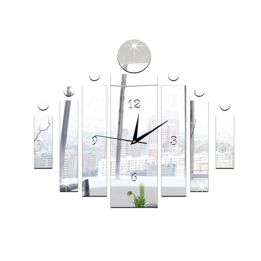 3D Wall Clock Sticker Rectangular Wall Clock Mirror Wall Stickers Acrylic Clocks Modern Big Clocks For Living Room: Silver