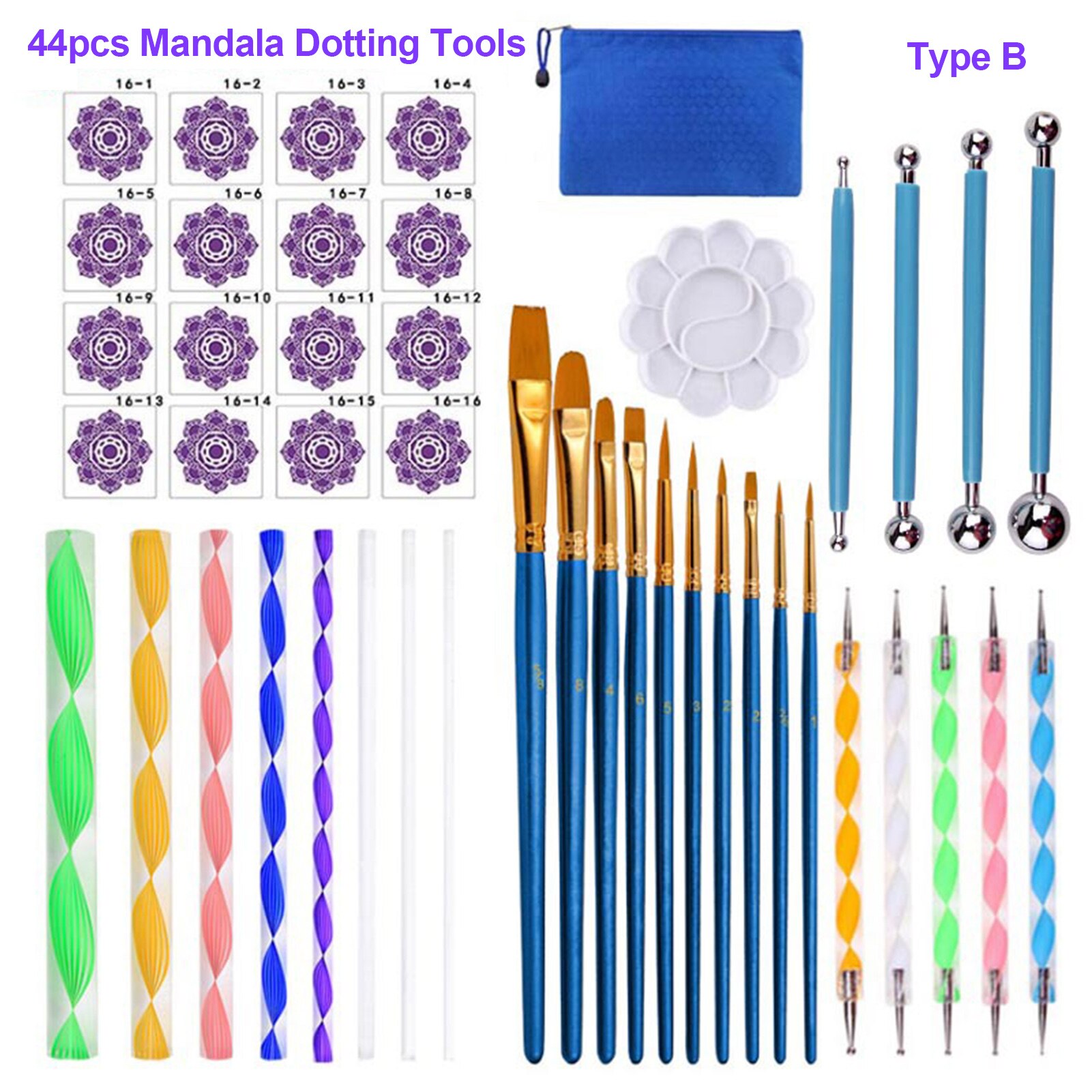 41 Piece Mandala Dotting Tools DIY Painting Stencils Ball Palette Paint Brushes Multifunction Embossing Dot Kit for Canvas Rock: 44 Pcs Type B