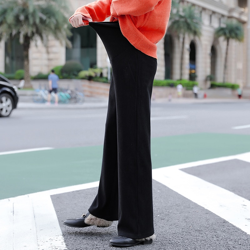 Clothes for Pregnant Women Maternity Pants Spring Autumn Wear Casual Wide Leg Trousers Corduroy Loose Pregnancy Pants