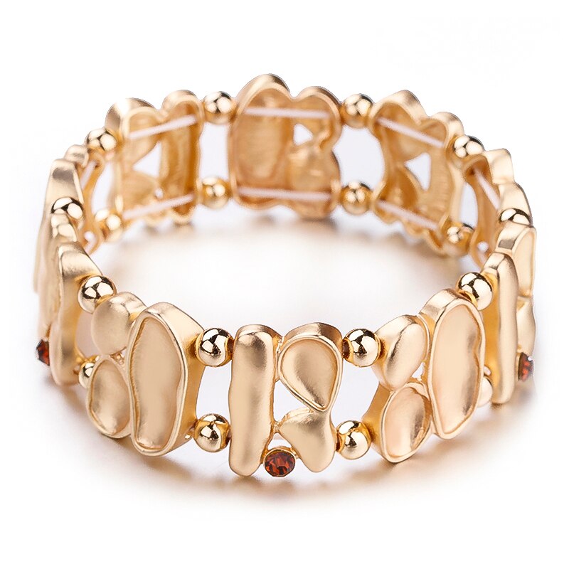 Amorcome Clearance 50% OFF Elastic Matte Gold Silver Color Geometric Metal Charm Bracelets for Women Female Party Jewelry: D190025B-001