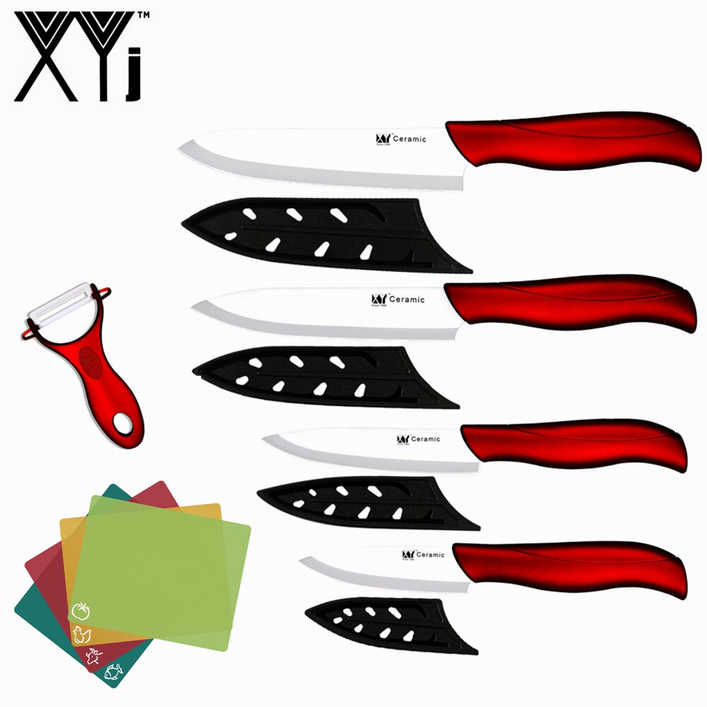 Xyj 9 stk keramiske køkkenknive pp skærebrætter klassificering skærebræt keramisk skræller frugt grøntsag madlavningsværktøj: Rød