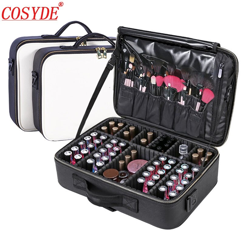 Clapboard Cosmetic Bag Leather Make Up Box Large Capacity Storage Handbag Travel Insert Toiletry Makeup Suitcase