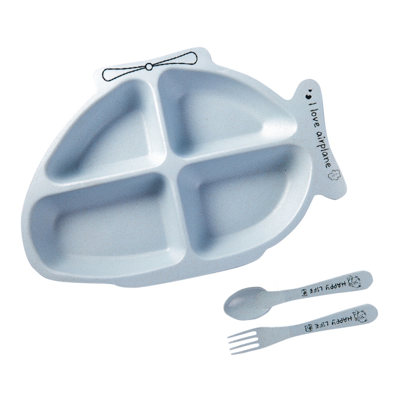 Grade Bamboo Fiber Baby Gridded Dinner Plate Baby Eating Bowl Children's Tableware Suit