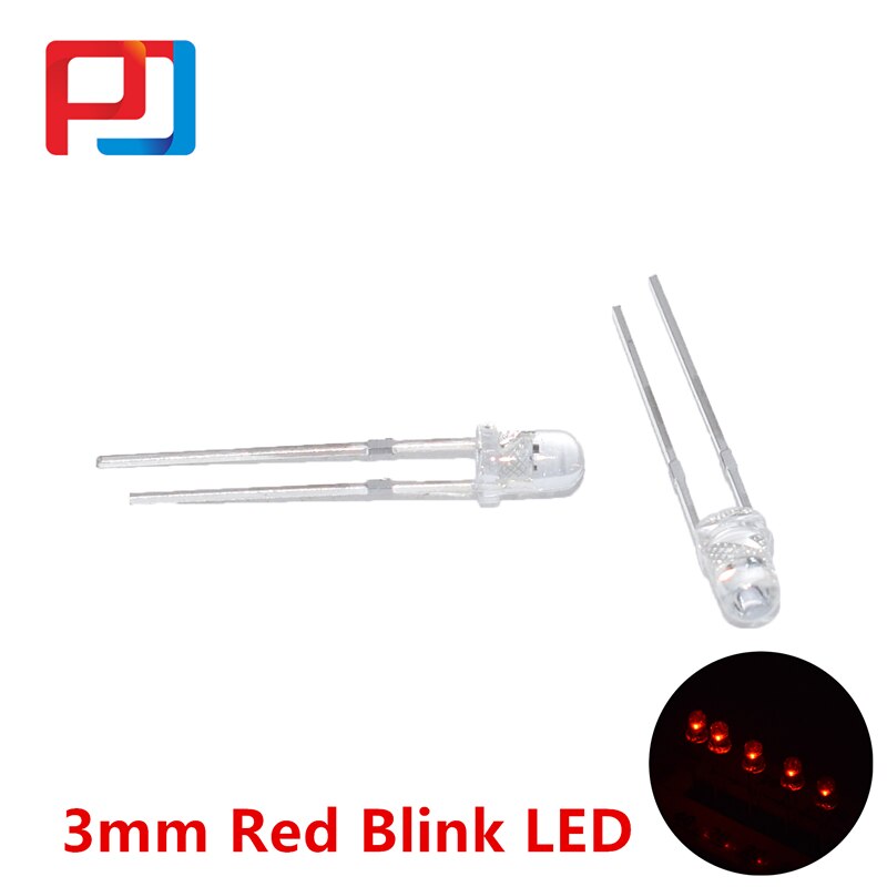 100 st 3mm led-dioder blinkar blinkande vit/röd/blå/grön/gul/orange blinkande 2- stift klara intermitente emitterande dioder  f3: 3mm- rödblinkande