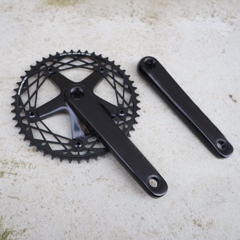 Bicicleta de pista platos y bielas 49T BCD144 de aluminio marcha única fixie bicicleta de carretera piñón fijo bicicleta Chainwheel manivelas: Black