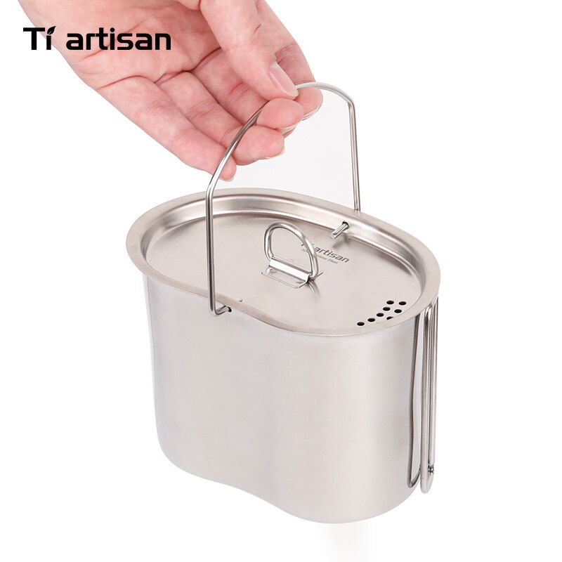 Tiartisan di Campeggio Esterna In acciaio Inox 304 Esercito Edizione Mensa Tazza Lunch box con Bail maniglia e di Legno stufa set: Canteen cup