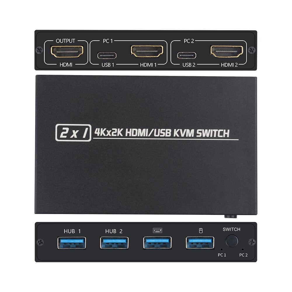 Für 2 PC teilen Tastatur Maus Drucker Stecker Und Paly 2 in 1 Aus 4K USB HDMI KVM Schalter Kasten Video Anzeige USB Schalter Splitter