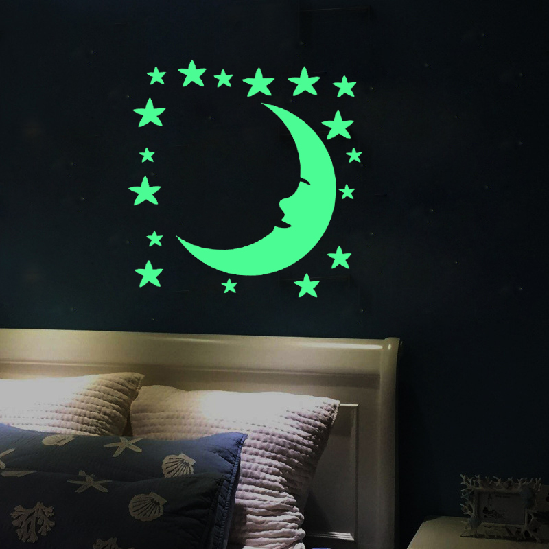 Moon Star Pattern Glow Sticker For Kids Bedroom Ceiling Decoration Luminous Wall Mural Art Diy Girls Decals Pvc Poster
