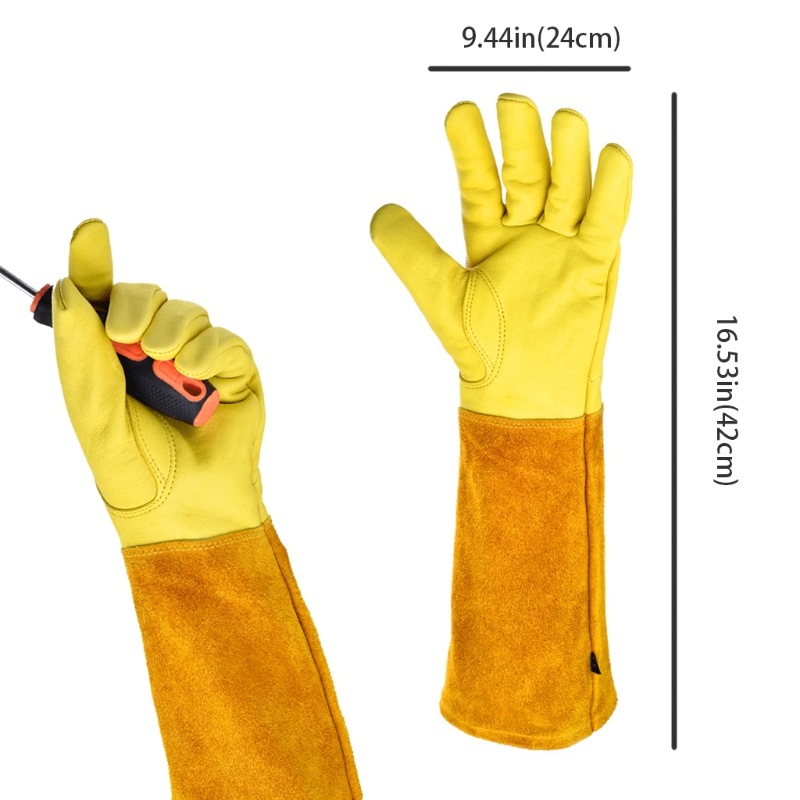Guantes de poda de rosas para hombres y mujeres, guantes largos de jardinería a prueba de espino, Guante de cuero transpirable, el mejor de jardín: L