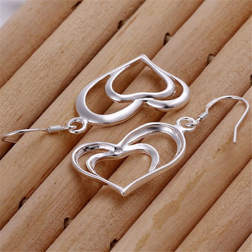 Heißer 925 Sterling Silber feine romantische Herz ohrringe halskette Schmuck-einstellen für frauen Party hochzeit mädchen Paare
