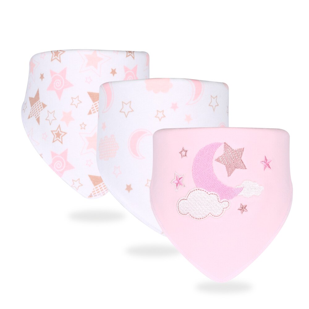 3-Pack Baby Slabbertjes - Dubbellaags Katoen - Dierenprint: Maansterren