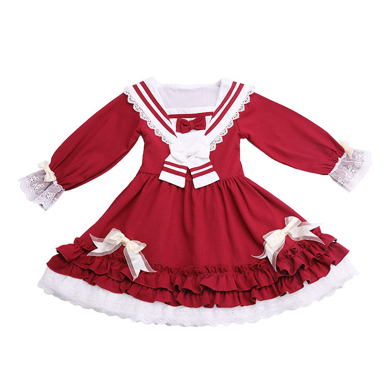 Barn lolita klänning japansk kawaii lolita kostymer blå/röd långärmad spetsklänning barns prinsessa tefest kläder  vo816