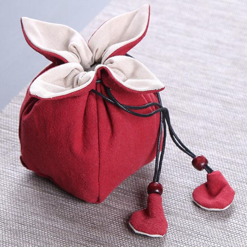 10 Stuks Doek Tas Thee Cozies Voor Theepot String Draagbare Katoen Linnen Thee Cups Lege Stof Opbergtas: red