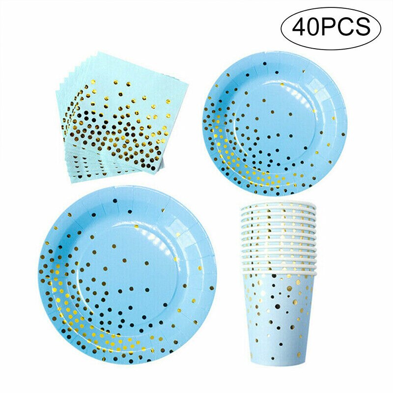 40pcs Wegwerp Kids Verjaardagsfeestje Servies Set Papier Doos Cup voor Wedding Party HVR88: blue