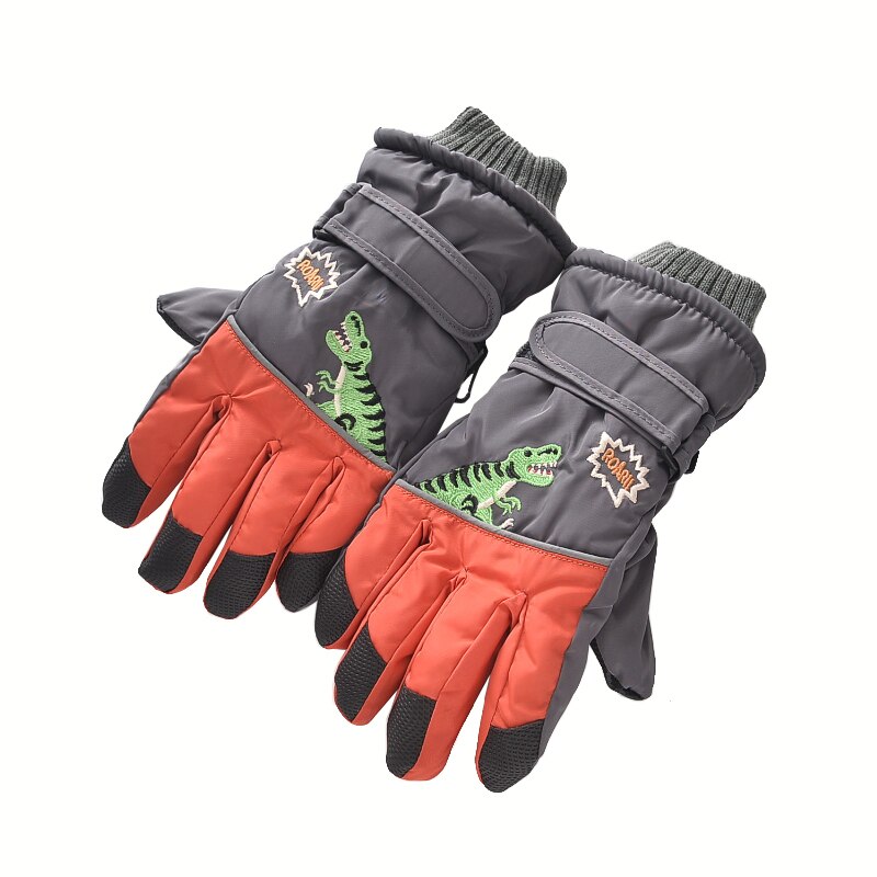 Vliegtuig Print Winter Jongens Meisjes Handschoenen Waterdicht Antislip Dikke Warme Kids Wanten Skiën Sneeuw Sport Kinderen Handschoenen: B Gray