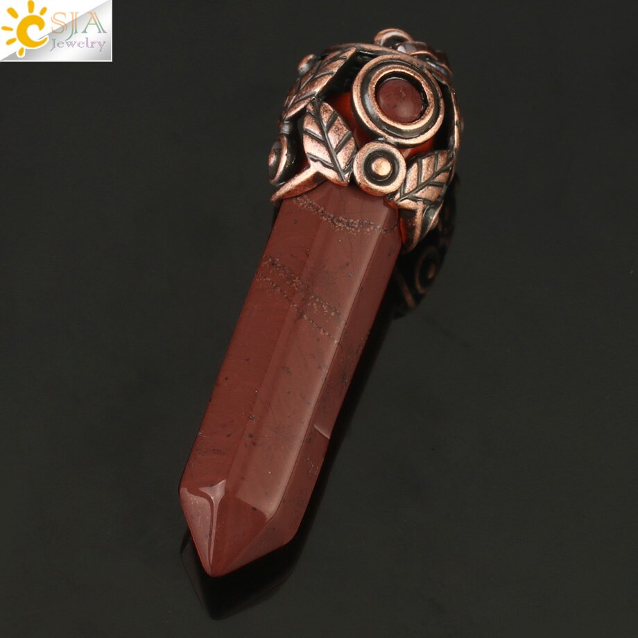 CSJA Naturale Pietra di Cristallo Pendenti con gemme e perle Rosso Antico di Rame Esagonale Colonna Pendente di Energia Femminile Degli Uomini Collane Dei Monili Dell'annata G178: Red Jasper