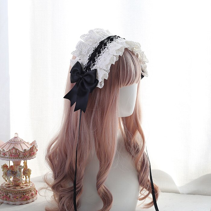 Japonais doux soeur Lolita blanc casque de dentelle bandeau fée soeur bandeau de cheveux sauvage doux soeur Lolita petits cheveux KC: Black