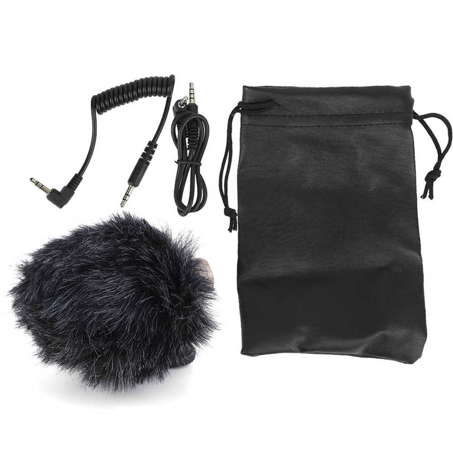 Mini Portable 3.5mm Condenser Microphone Phone Vlogging Video Record Camera Interview Mic with Muff studio microphone: Gold