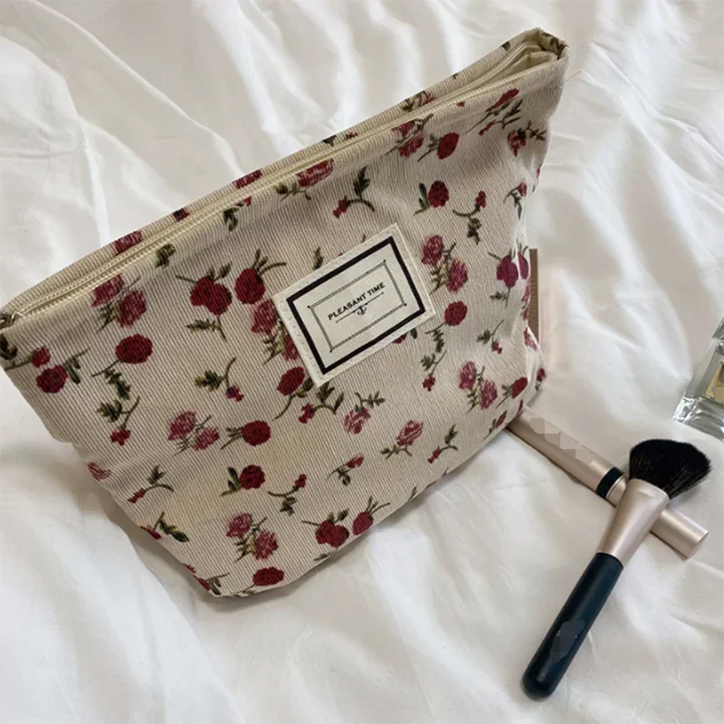 Retro Dots Flowers Leopard Cosmetic Bag Wash Bag Large Capacity Canvas Women Travel Cosmetic Organizer Pouch Make Up Storage Bag: MULTI