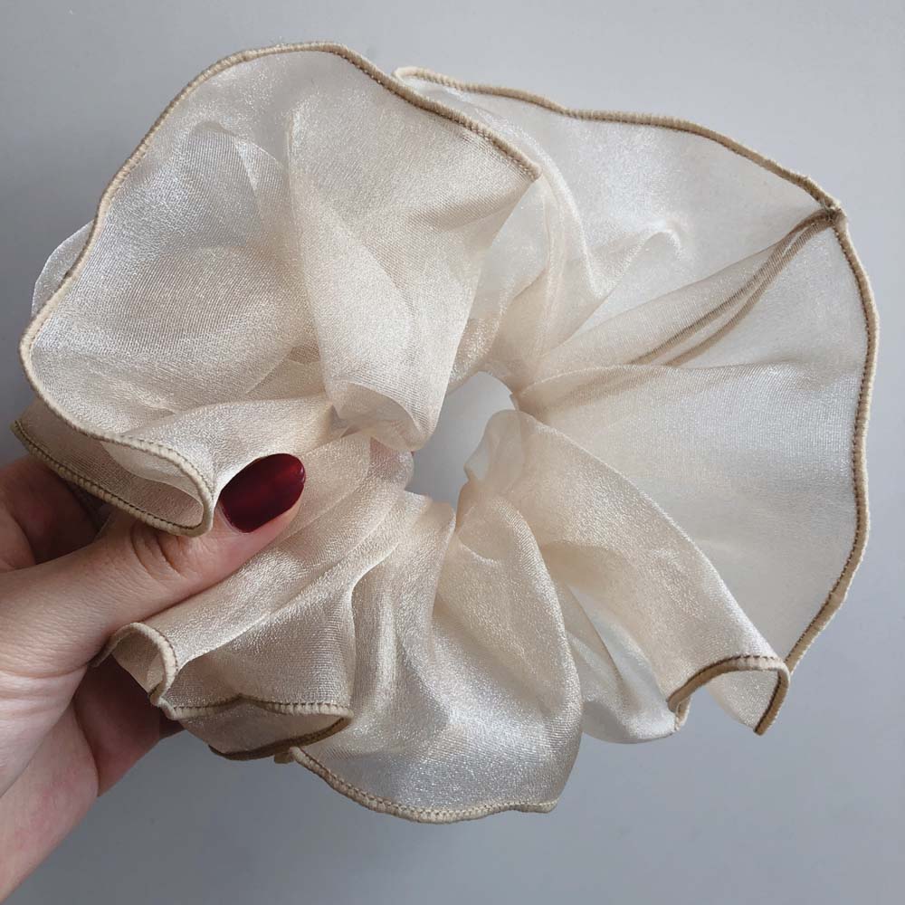 Cintas elásticas de encaje Kawaii para mujer, cintas brillantes para el pelo, coletero de malla transparente, accesorios para el cabello: Beige