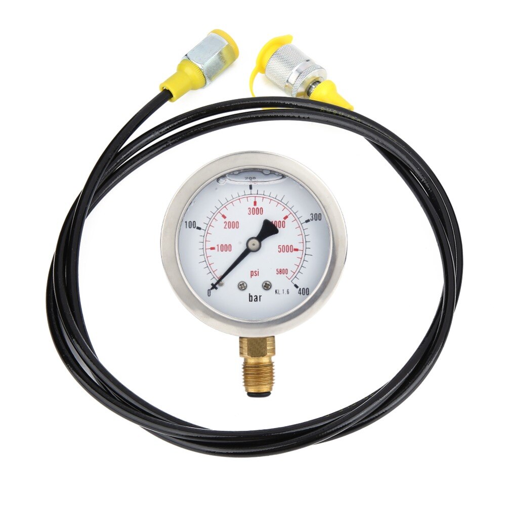 Hydraulic Hose Test Point Coupling *2-BSP1/4 + 0~400BAR/6000PSI Gauge+ 1.5m Hose Pressure Meter tester
