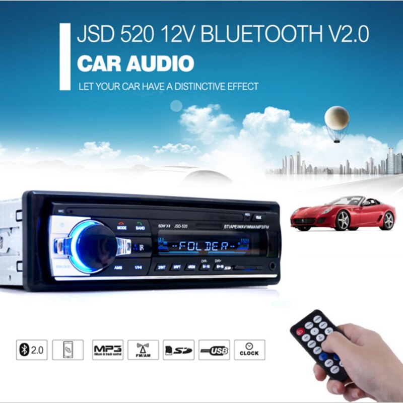 Geregistreerde Auto Radio 12 v Bluetooth V2.0 Car Audio Stereo In-dash 1 Din FM Aux Ingang Ontvanger SD USB MP3 WMA Autoradio Speler