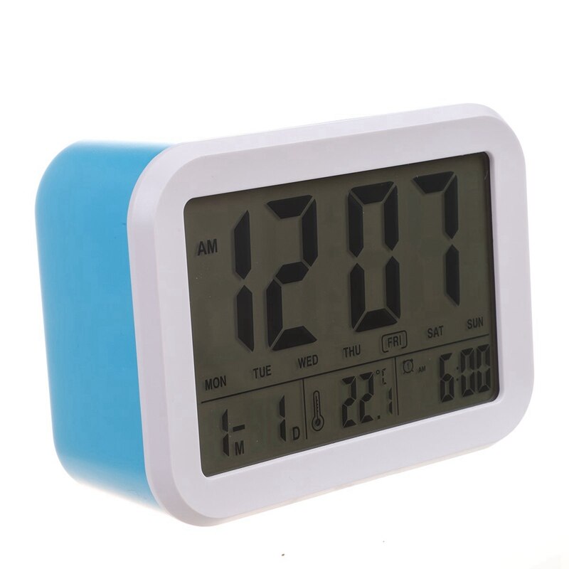 2x Digital Wecker, Sprechende Uhr mit 3 Alarme 7 Geräusche Optional Wochentag Alarm, ligent Nachtleuchtende (Blau & Weiß)