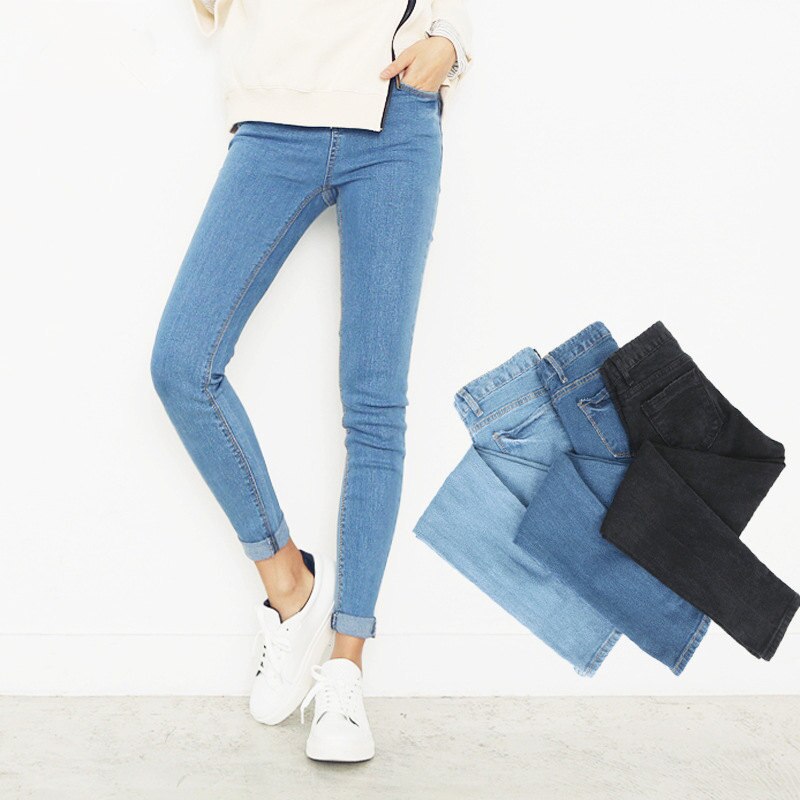 Vår sommar koreansk stil dam stretch skinny jeans leggings kvinna plus size svart blå smala jeansbyxor kvinnor 4xl 5xl