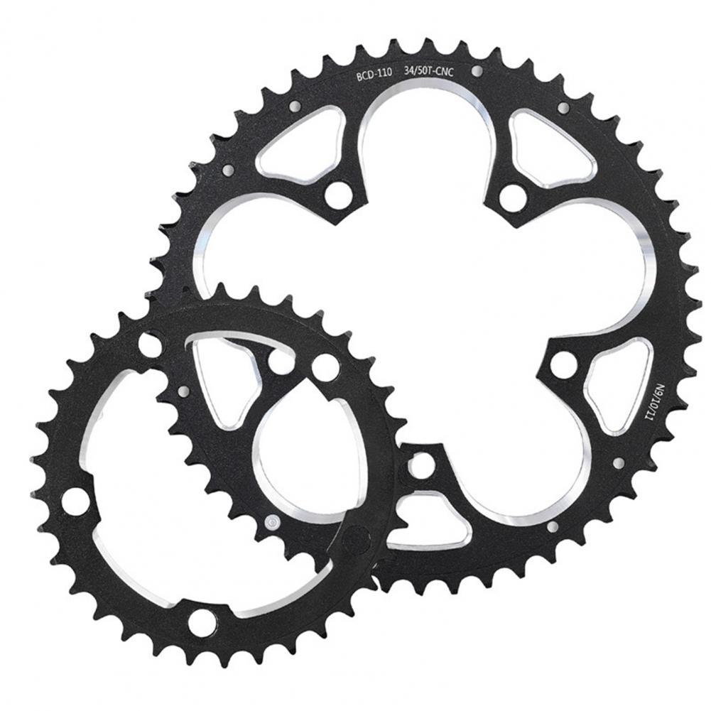 2Pcs/Set 34/50T Biking Chainring Tooth Profile High Strength Aluminum Alloy Hollow Mountain Bike Crankset for Road Bikes: Black