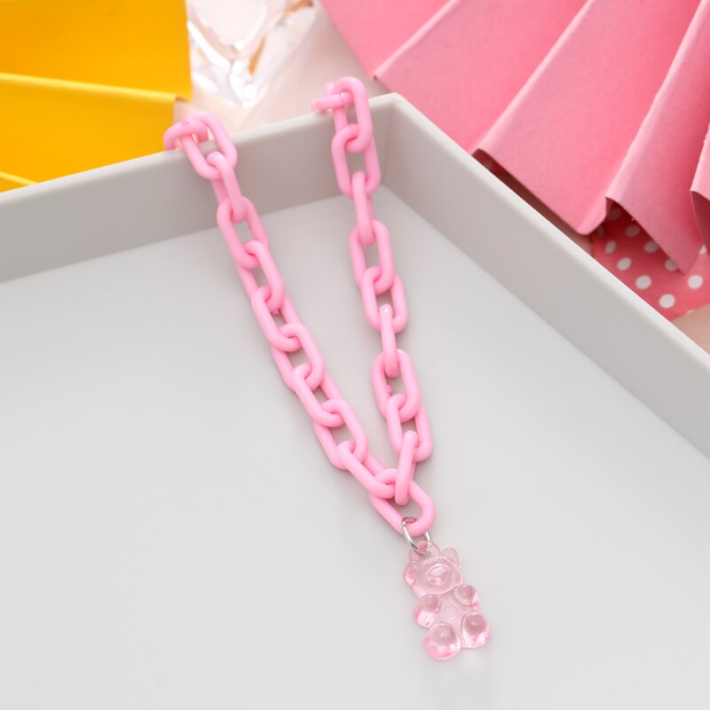 Regenboog Leuke Jelly Kleine Beer Ketting Bohemian Ketting Transparante Beer Hanger Kettingen Sieraden Voor Vrouwen Kids Accessoires