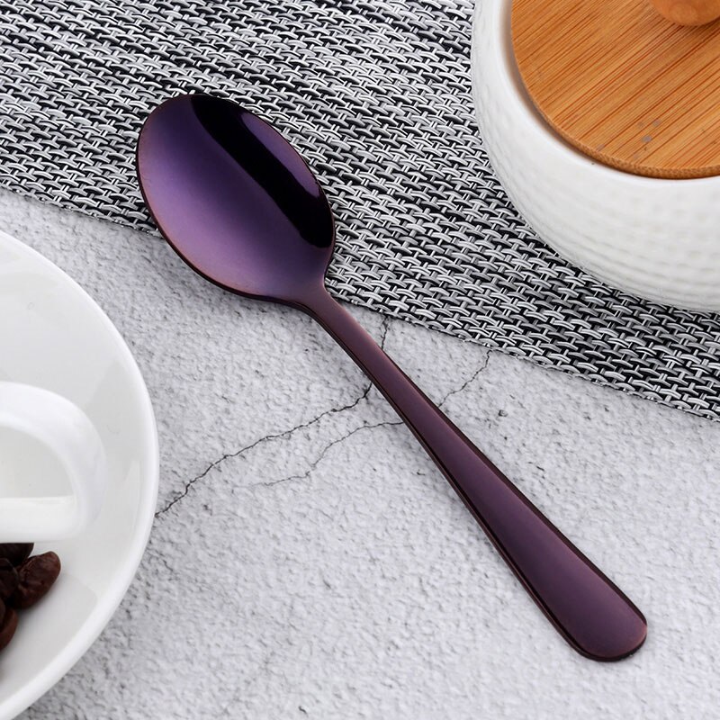 5 Pcs/Set Coffee Spoon Gold Spoon Gold Dinnerware Set Stainless Steel Coffee Spoon Dessert Tableware Kitchen Dinnerware Set: Purple-5pcs