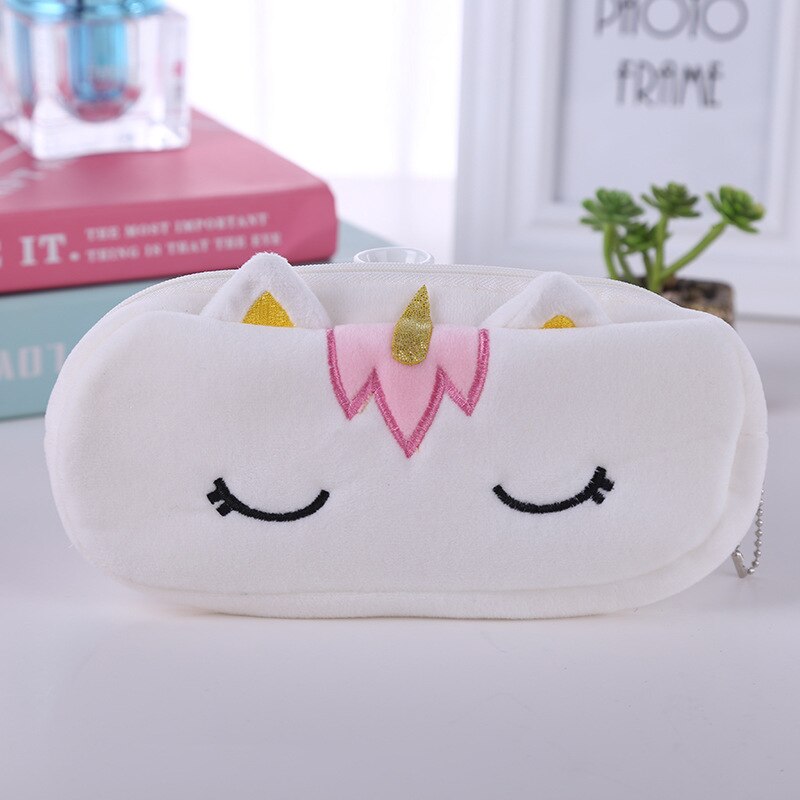 FUDEAM Soft Plush Cartoon Women Long Coin Purse Cute Zipper Girl School Stationery Pencil Case Usb Cable Storage Bag Key Wallet: Unicorn White