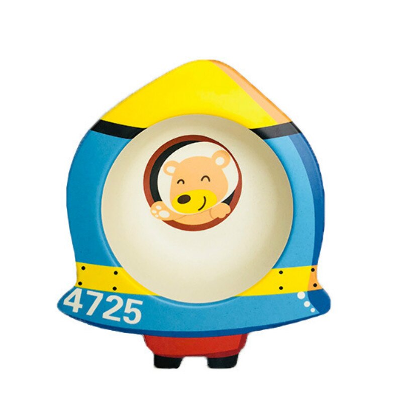 Baby Kids Natural Bamboo Fiber Toddler Children Plates Bowls Cute Animal Baby Infant Portable Cartoon Feeding Dishes Tableware: 62rocket-B