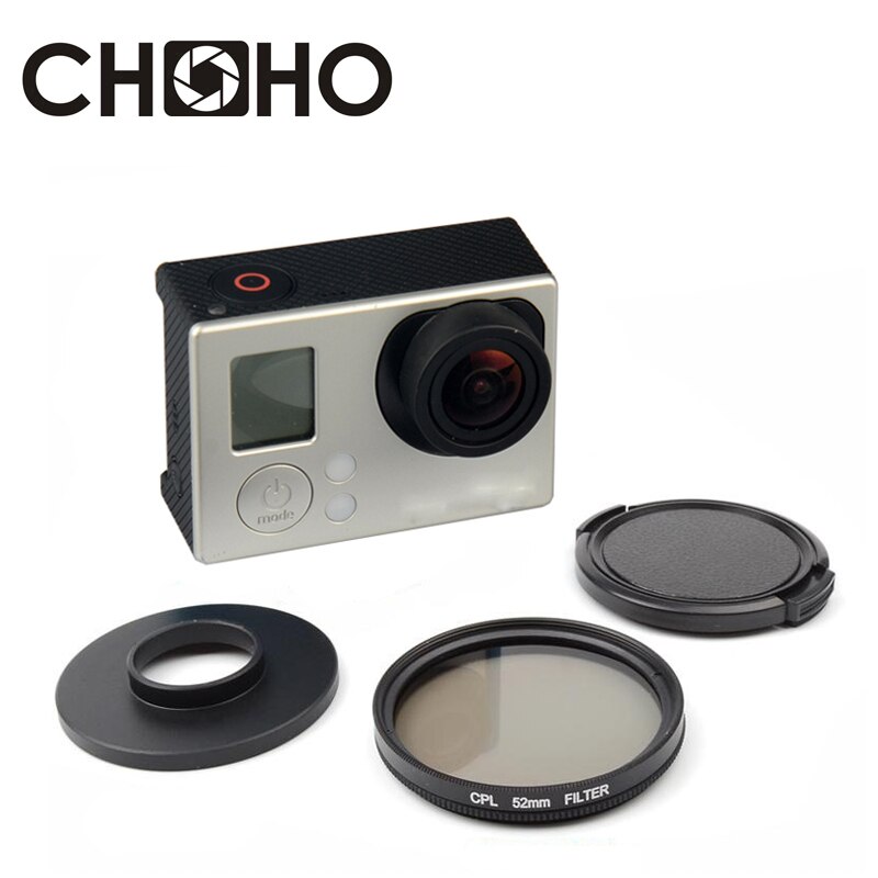 CPL Polarisator Filter Circulaire Lens Filtro 52mm + Aluminium Adapter Ring + lensdop voor Gopro HD Hero 3/3 +/4 Accessoires