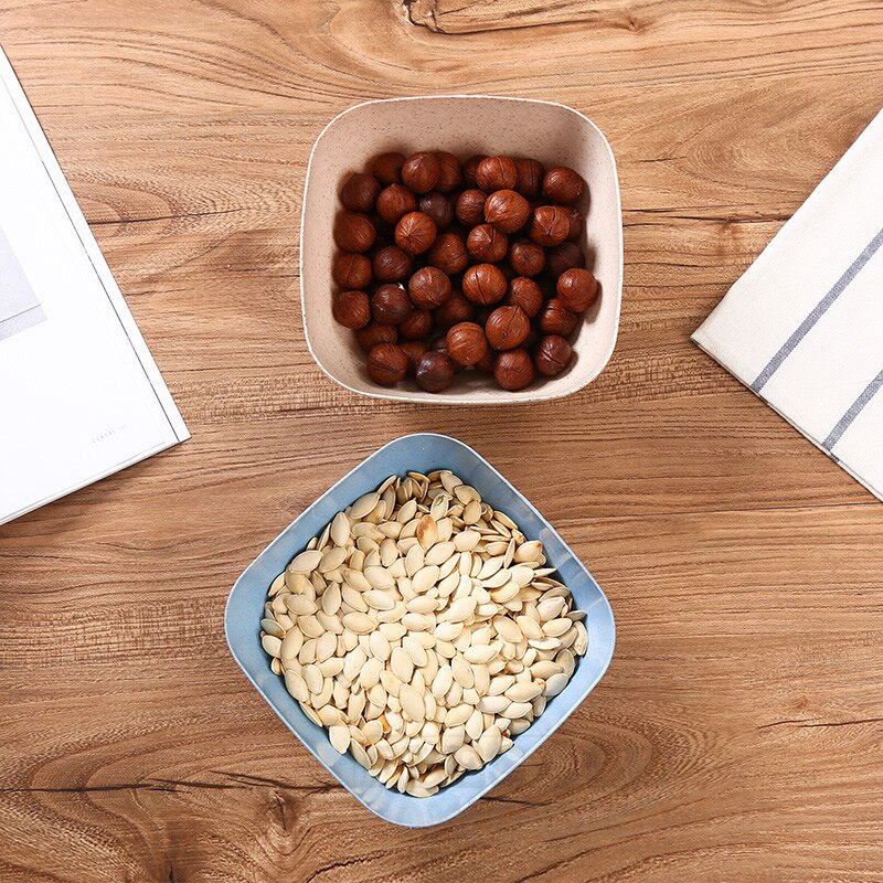 1Pcs Milieuvriendelijke Grote Vierkante Tarwe Stro Kom Vruchten Salade Noten Kommen Keuken Servies Soja Snack Container