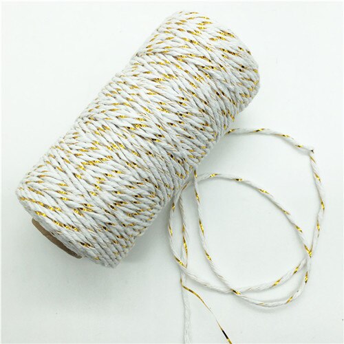 100 m/roll Kleurrijke DIY 2ply Bakers Roze String Katoenen Koorden Touw voor Home Decor Handgemaakte Kerst Cadeau Verpakking ambachtelijke Projecten: White gold
