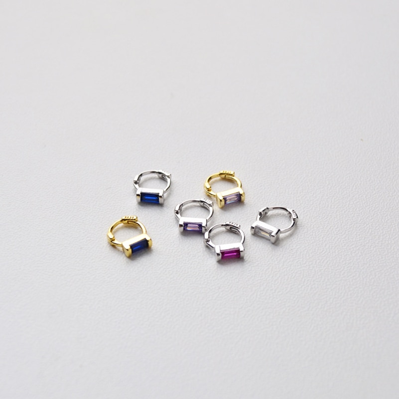 925 Sterling Zilveren Oorbel Mode Rechthoekige Zirkoon Kleur Mini Kleine Oor Ring Oor Bone Leuke Trend Wilde Vrouwelijke Meisje Oor jewelr