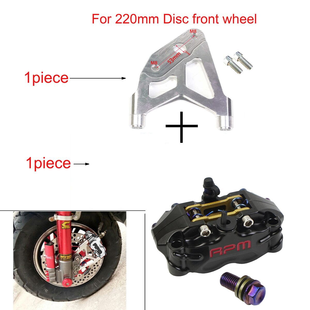Tarcza hamulcowa motocykla 200mm 220mm przód tył 4 tłok montaż promieniowy 82mm RPM dla skutera Rsz Jog Dirt pitbike GROM: black B bracket 220