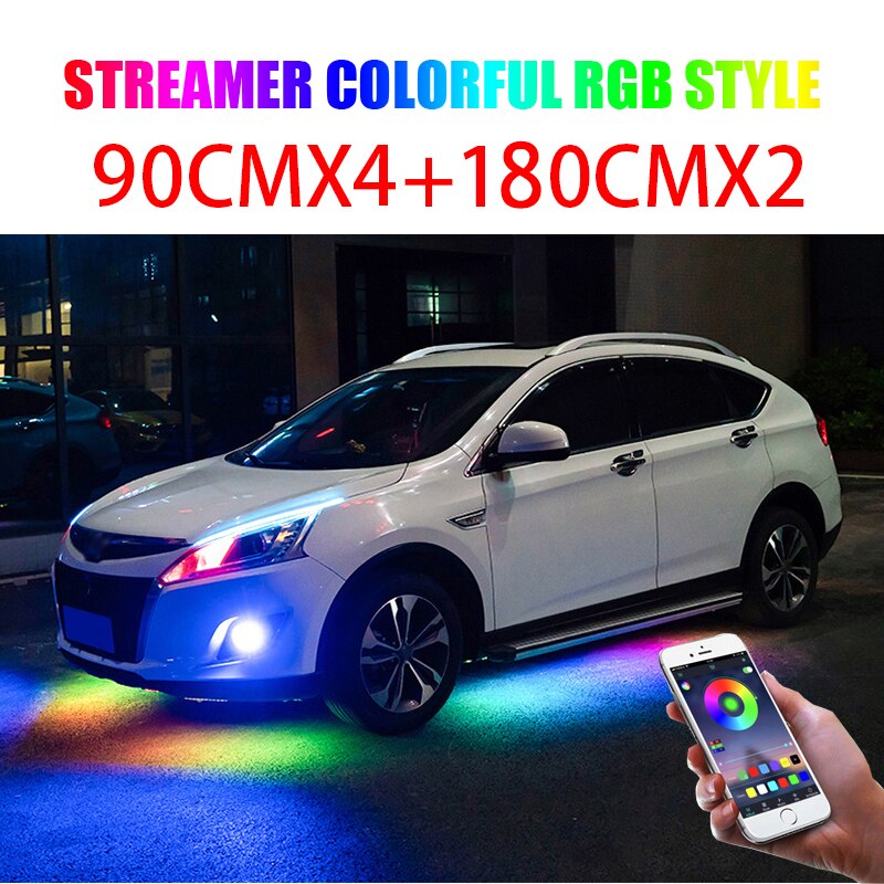 Bil underglød neon accent led strip lys app kontrol rgb auto udvendig undervogn dekorativ ambient atmosfære lampe