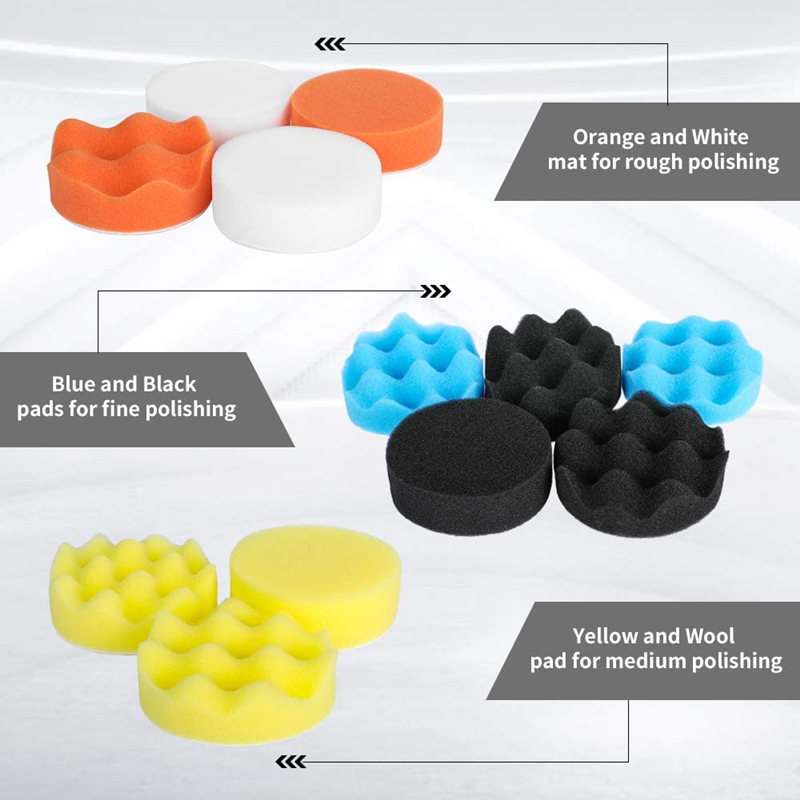 Kit de almohadillas de esponja para pulir autos, Kit de almohadillas de espuma, máquina pulidora, almohadillas de cera para automóviles, motocicletas, vehículos de motor, elimina arañazos