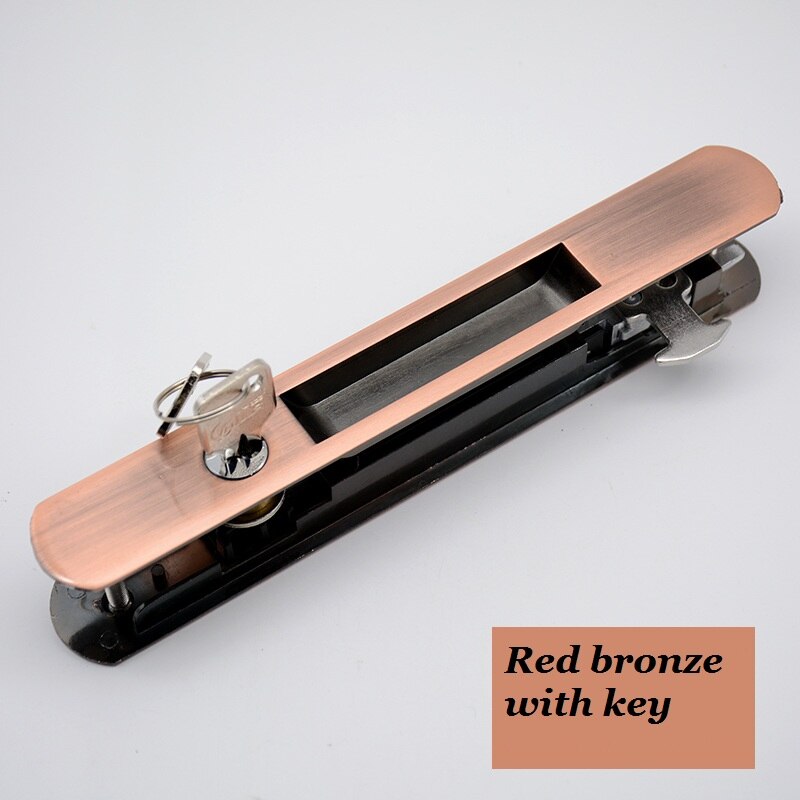 Mute Mortice Sliding Door Locks Hidde Handle Interior Door Pull Lock Modern Anti-Theft Room Wood Door Lock Furniture Hardware: Red with key