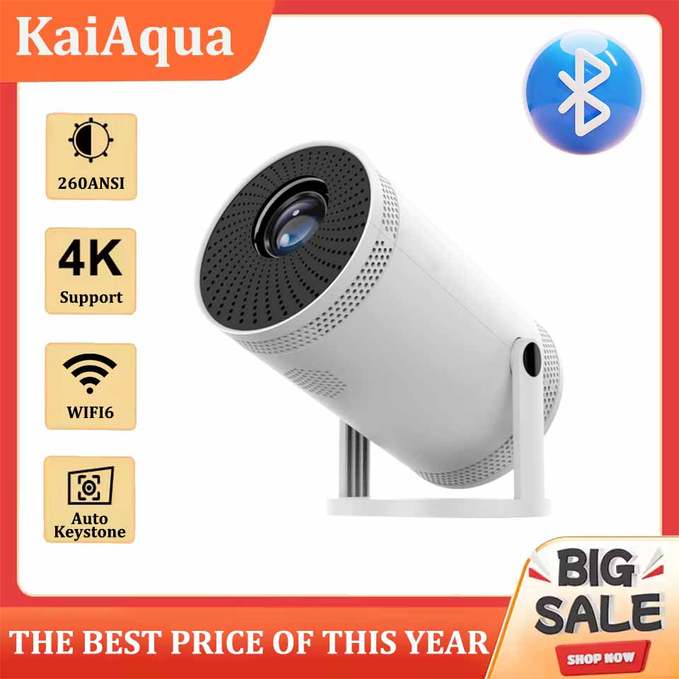 KaiAqua FY300 4K Projector 260ANSI 1080P Support Auto Keystone WIFI6 Mini Cinema Theater Video 180° Rotation Portable Projectors