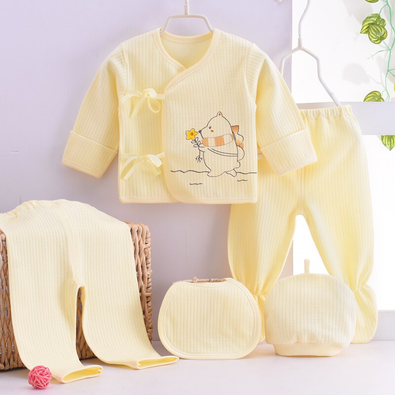 (5pcs/set) Newborn Baby 0-6M Clothing Set Baby Boy/Girl Clothes 100% Cotton Grooming & Healthcare Kits 070810: Khaki