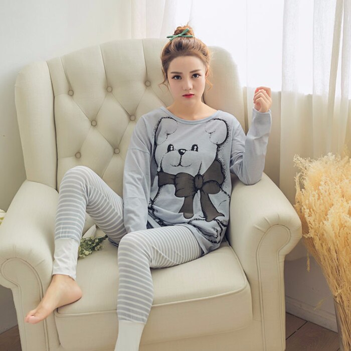 Primavera, novedad de verano, pijamas de para mujer, manga larga y pantalones, ropa de dormir de algodón de buena , conjuntos de pijamas para mujer: 2 / M