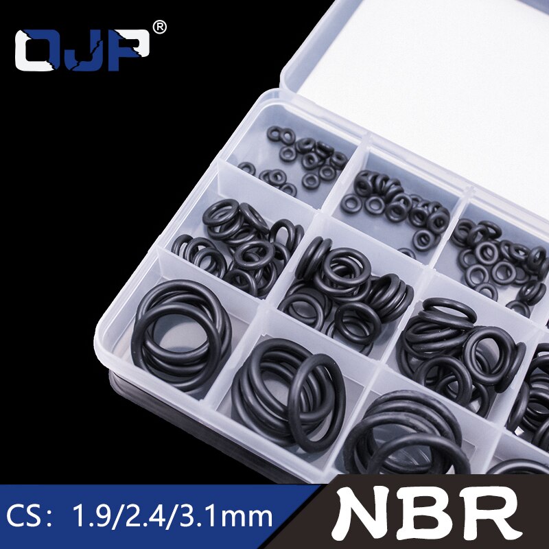 200Pcs 15 Maten O Ringen Rubber O Ring Seal Nbr Zwart Afdichting O-Ringen Nitril Wasmachine Rubber O-Ring Set Assortiment Kit Set Box