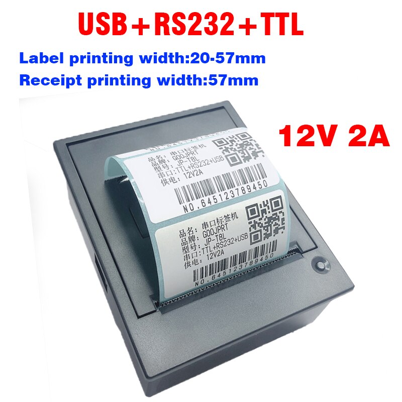 58mm mini stampante termica parallela POS stampante integrata biglietti interfaccia stampante RS232 / TTL uso con 5v-9v per Arduino androide: T8 Label printer