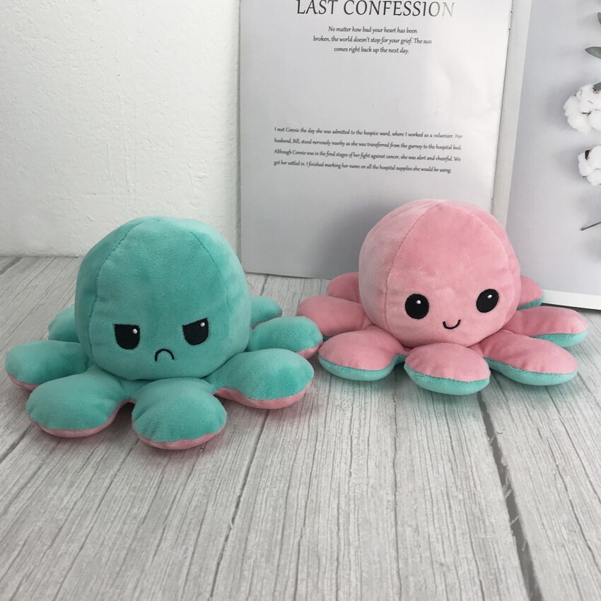 Flip Octopu Stuffed Plush Doll Different Sides To Show Different Moods Soft Simulation Reversible Plush Toy For Children: K-20X20X10cm