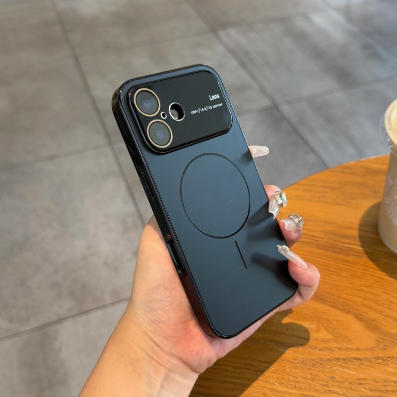 Husă magnetică de lux hoce, placată cu ag mat, pentru magsafe, pentru iphone 16 15 14 13 pro max, cu lentilă din sticlă și protecție pentru cameră, husă rigidă: Microfibră / Albastru