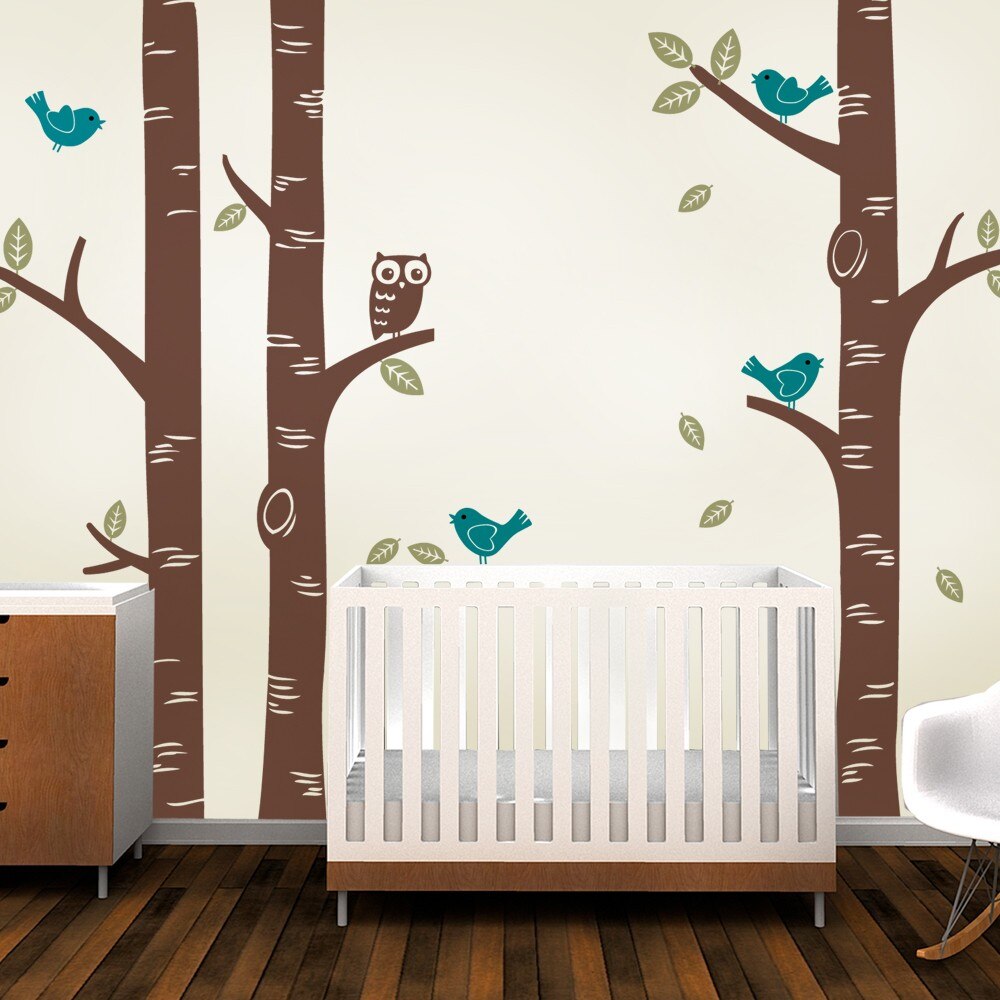 250*250 CM Leuke Uil Vogels Grote Berk Muursticker Sticker Behang Mural Nursery Baby Bos Home Achtergrond decoratie D639